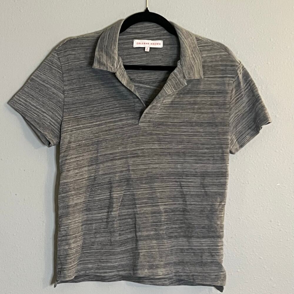 Orlebar Brown‎ Polo Shirt Gray Slub Cotton Short Sleeve Women’s Size M Preppy